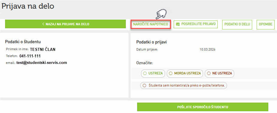 Naročilo napotnic delodajalec